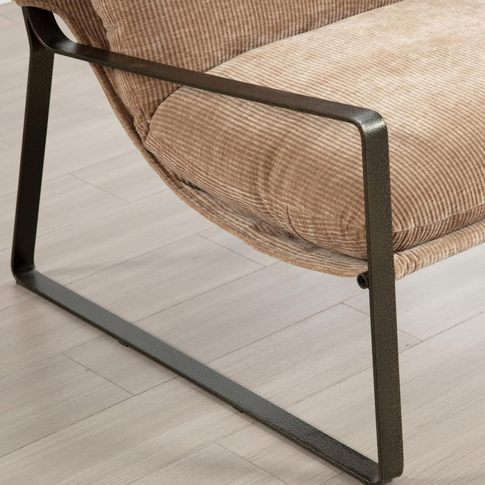 Mid-Century Accent Chair Set of 2, Comfy Chenille Fabric Side Chair with Armrest, Upholstered Leisure Chair with Bronze Metal Frame for Living Room Reception Room, Khaki