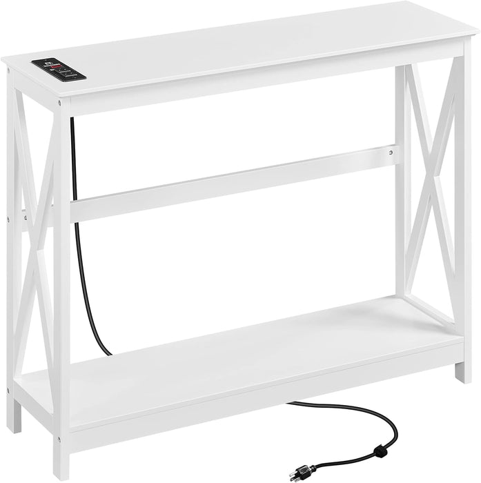 Yaheetech Console Table with Power Outlets, 40 Inches Entryway Table with Charging Station, Wood Sofa Table with Storage Shelves, Side Table, for Hallway, Bedroom, Living Room, Foyer, White