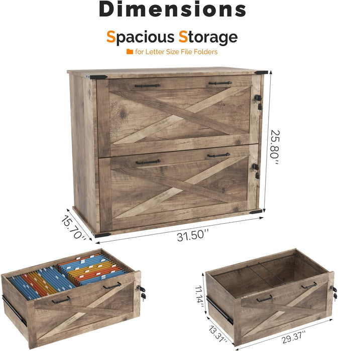 Two Drawer Rustic Graywashed Filing Cabinet Lockable