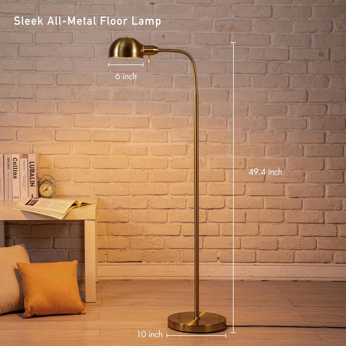 Nova - Adjustable Floor Lamp with Flexible Gooseneck and Rotatable Shade, E26 Socket, 10-Inch Base - Ideal for Reading, Bedside, Living Room, Antique Brass