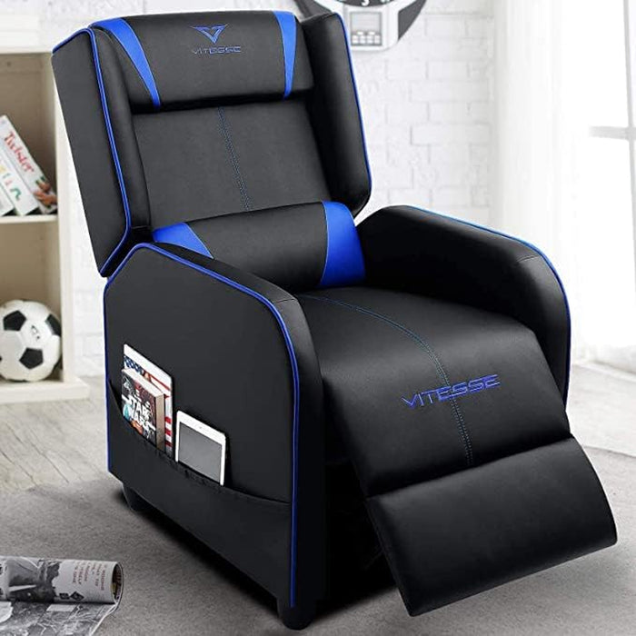 VIT Gaming Recliner Chair Racing Style Single PU Leather Sofa Modern Living Room Recliners Ergonomic Comfortable Home Theater Seating, Blue.