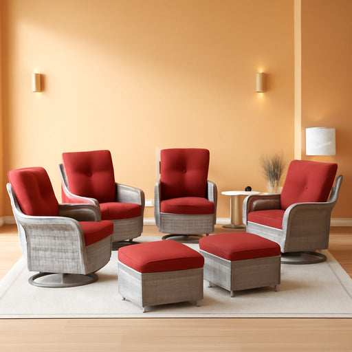 8-Piece Small Patio Furniture Set, Outdoor Swivel Rocking Chairs Set with Ottomans, Patio Bistro Set for Balcony, Deck, Porch, Red
