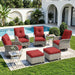 8-Piece Small Patio Furniture Set, Outdoor Swivel Rocking Chairs Set with Ottomans, Patio Bistro Set for Balcony, Deck, Porch, Red