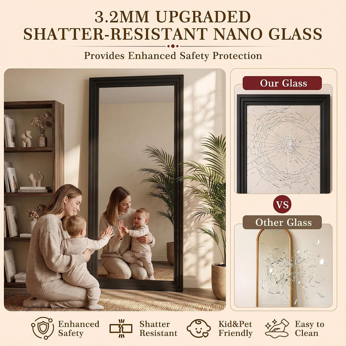 71"X32" Full Length Mirror, Large Wood Floor Mirror, Black