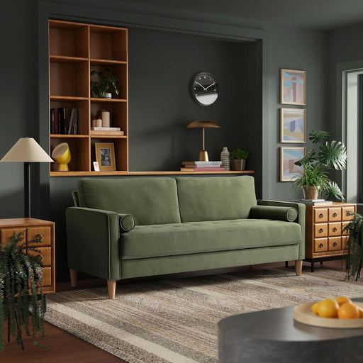Olive Green Velvet Upholstered Sofa With PocketCoil