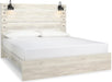Signature Design by Ashley Cambeck Farmhouse King Panel Bed with Sconce Lights and USB Ports, Foundation or Box Spring Needed, Whitewash