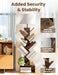 6 Tier Tree Bookshelf with Light, Corner Tall Narrow Bookshelf, Small Bookcase with Storage Cabinet,Floor Standing Bookshelves Organizer for Bedroom/Living Room/Home Office, Rustic Brown