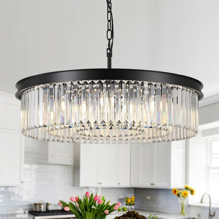 Black 30 Inch Multifacted Crystal Chandelier Light