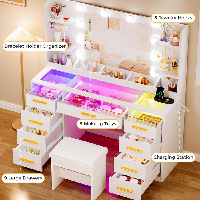 Vanity Desk With Multicolor RGB Illuminated Mirror