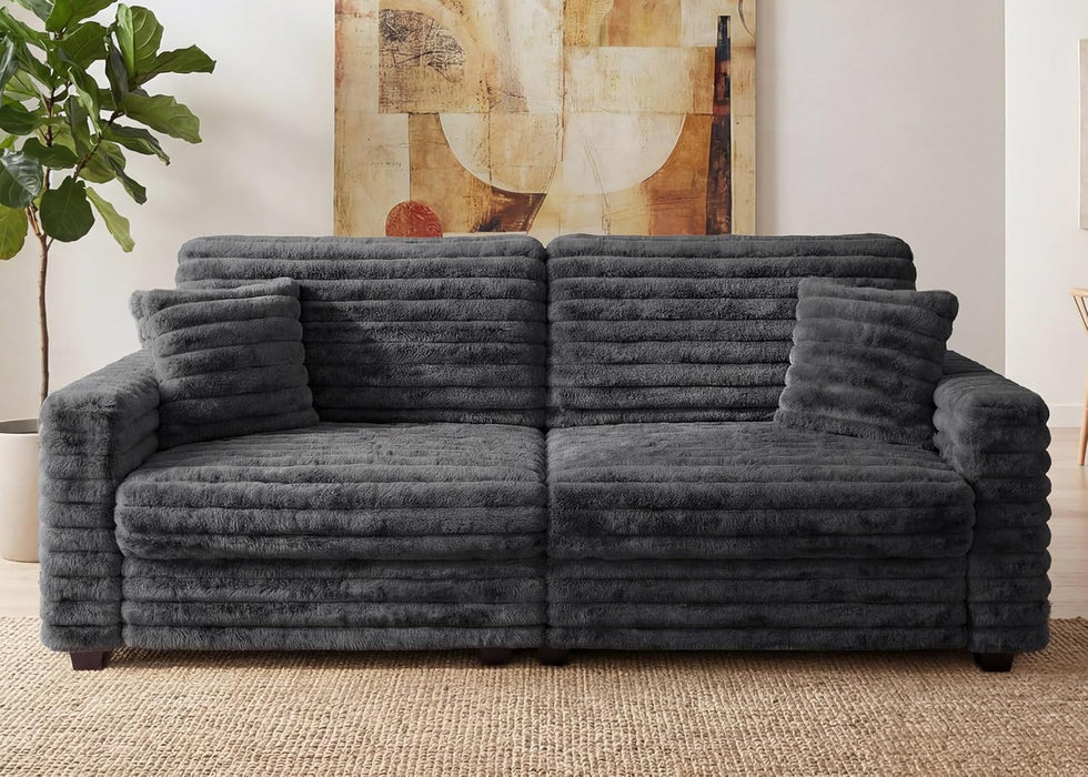 Dark Gray Corduroy Upholstered Loveseat Sofa DeepSeat