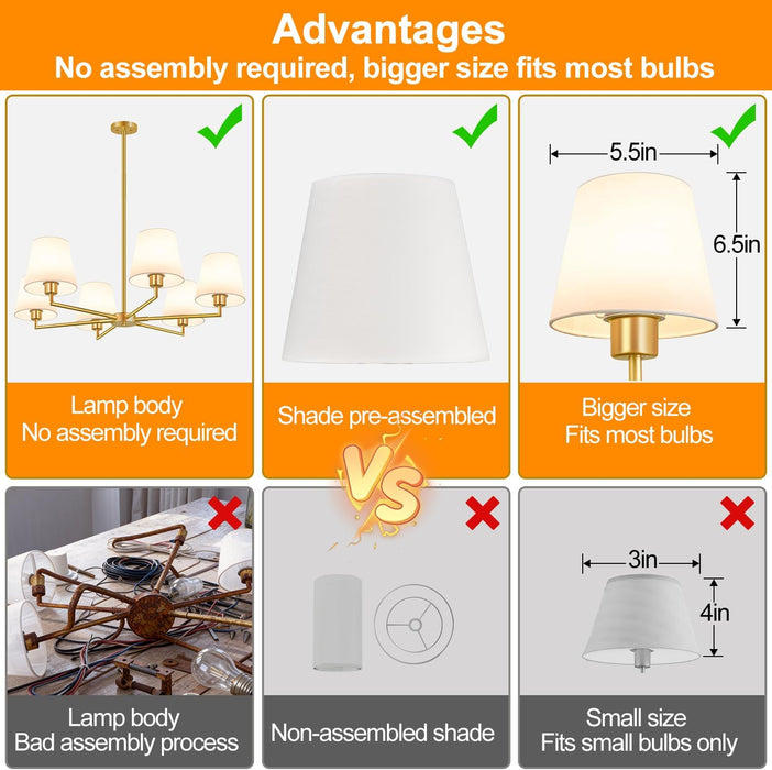 36" Gold Chandelier for Dining Room Light Fixture (6-Light, 36-Inch), Adjustable Linear Gold Dining Room Chandelier with White Fabric Shade, Linear Pendant Light Fixture for Kitchen Bulb Not Included