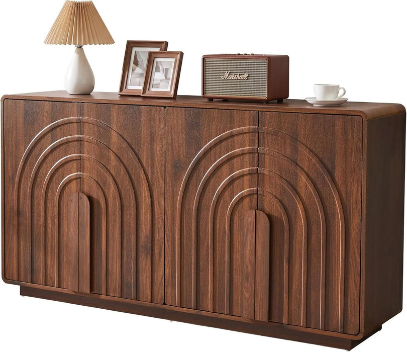 63" Sideboard Buffet Cabinet with Storage, Modern Credenza with 4 Doors & Adjustable Shelves, Large Console Table for Dining Room, Kitchen and Living Room (Walnut)