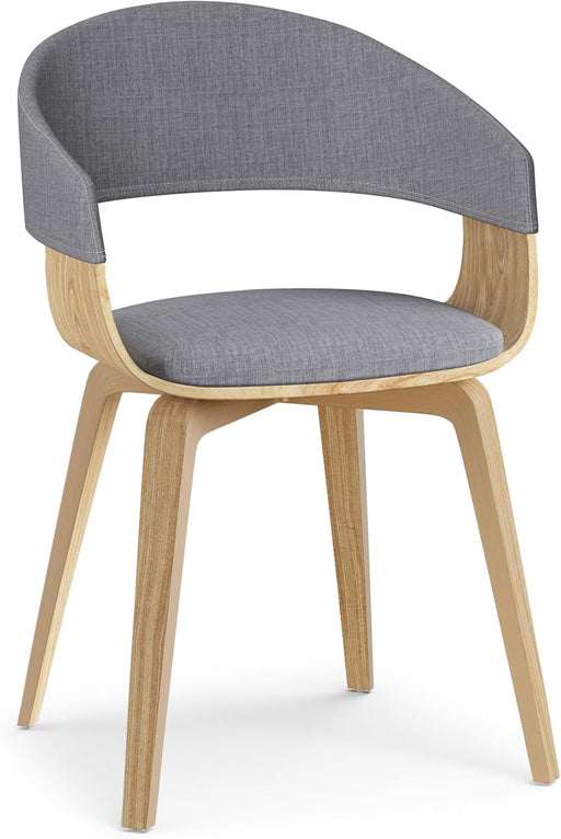 Lowell Mid Century Modern Bentwood Dining Chair with Light Wood in Light Grey Polyester Linen, for the Dining Room