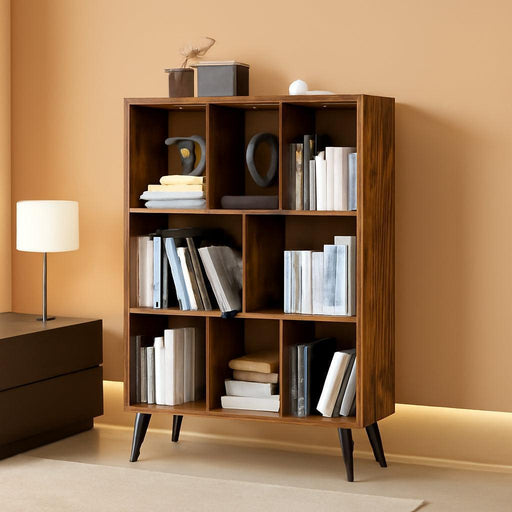 Bookshelf, 3-Tier 8 Cube Open Wooden Book Shelf with Legs, Floor Standing Office Bookcase, Wooden Bookcase for Office Furniture, Cubby Storage Organizer for Living Room/Bedroom