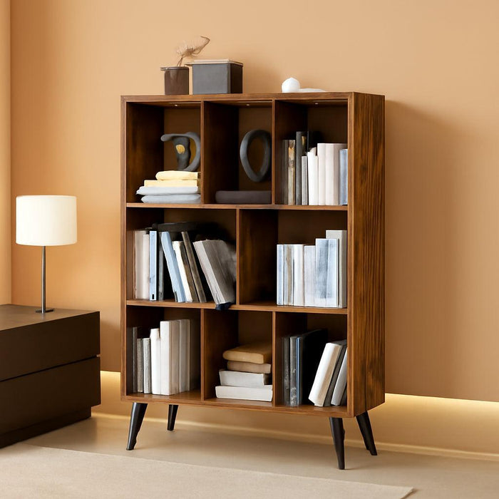 Bookshelf, 3-Tier 8 Cube Open Wooden Book Shelf with Legs, Floor Standing Office Bookcase, Wooden Bookcase for Office Furniture, Cubby Storage Organizer for Living Room/Bedroom