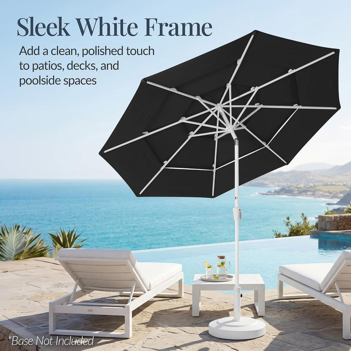 10Ft 3-Tier Patio Umbrella White Pole, Outdoor Market Umbrella with Push Button Tilt and Crank Lift, Steel Pole Umbrella for Backyard Patio Pool Outdoor Shade