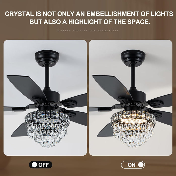 Black 42Inch Chandelier Ceiling Fan App Smart Lighting