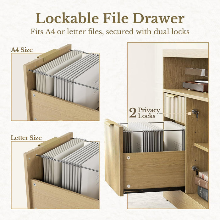 4 Drawer Fluted File Cabinet with Lock for Home Office