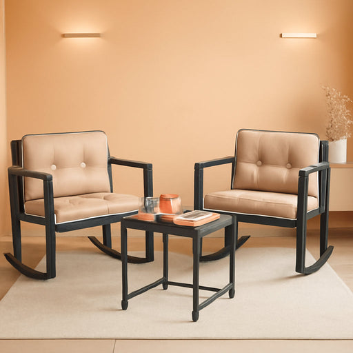 Wicker Patio Furniture Outdoor Bistro Set, Rocking Chair, 3 Piece, Rattan Conversation Set for Backyard Porch Poolside Lawn with Coffee Table,Black