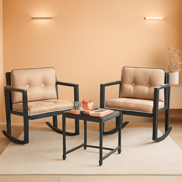 Wicker Patio Furniture Outdoor Bistro Set, Rocking Chair, 3 Piece, Rattan Conversation Set for Backyard Porch Poolside Lawn with Coffee Table,Black