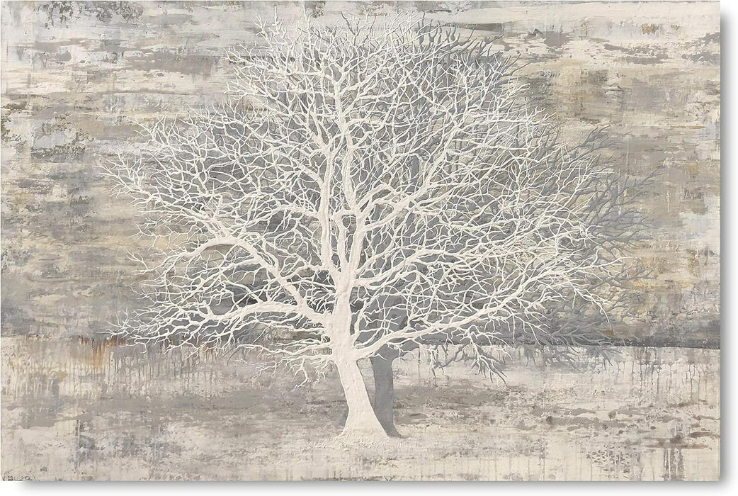 Tree of Life Canvas Wall Art Hand Painted Grey White Beige Paintings Modern Abstract Forest Pictures Artwork for Living Room Bedroom Office Decoration