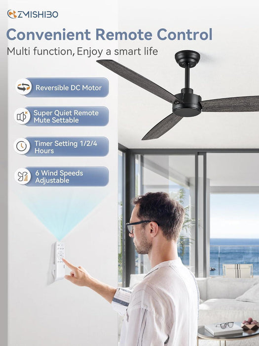 2 Pack 52 Inch Outdoor Ceiling Fans with Remote, Black Ceiling Fan No Light with Quiet Reversible DC Motor, 6 Speeds, 3 Blade Modern Ceiling Fans for Patio Living Room Bedroom Indoor