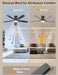 Ceiling Fans with Lights, 52'' Low Profile Ceiling Fan with Light and Remote/App Control, Modern Flush Mount Ceiling Fan for Indoor Bedroom Living Room, Dimmable, Qiuet DC Motor, Black