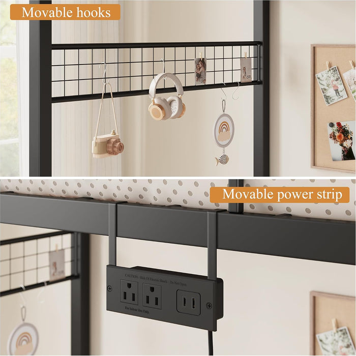 Black Twin Over Twin Bunk Bed WithDeskChargingStation