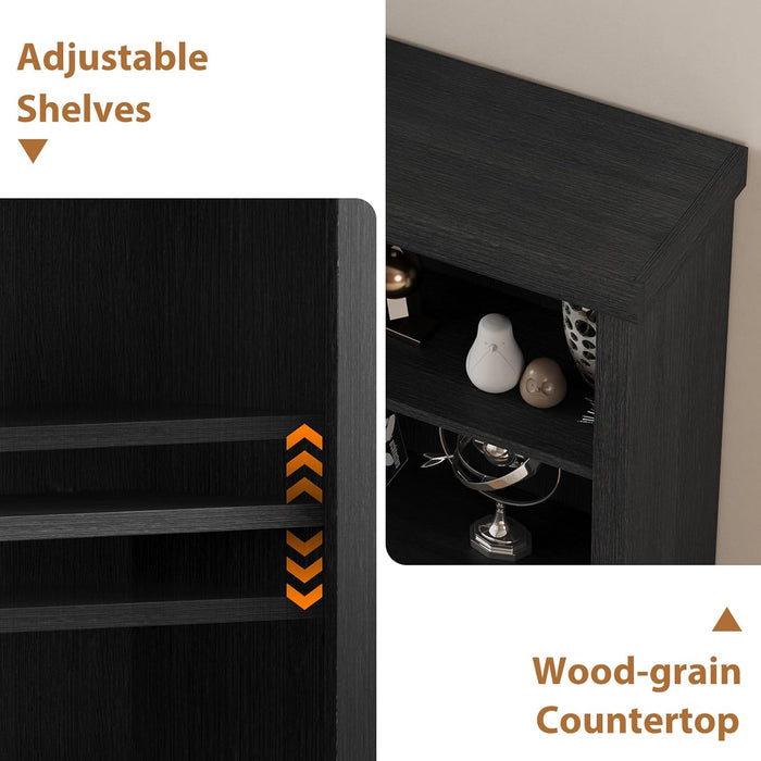 Black Three Tiered Bookshelf With Adjustable Shelves