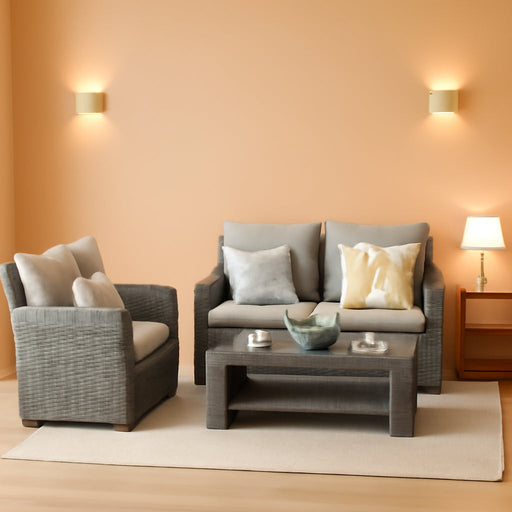 4 Piece Patio Furniture Sets, All-Weather Wicker Conversation Sets, Outdoor Rattan Sectional Sofa Chair with Cushions and Coffee Table for Balcony, Garden, Backyard,Grey/Light Grey