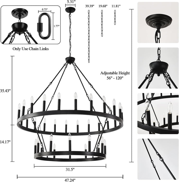 Black 48 Inch Wagon Wheel Chandeliers Illumination