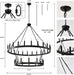 Black 48 Inch Wagon Wheel Chandeliers Illumination