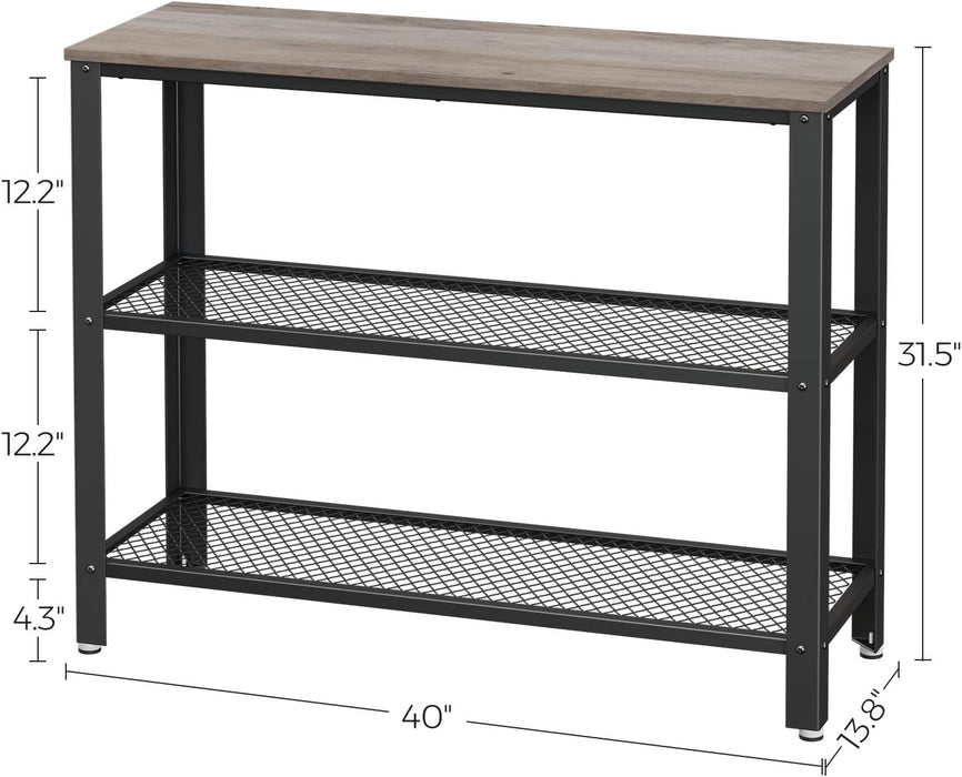 40" Industrial Console Table, 3 Tier Entryway Table with Storage Shelf, Narrow Sofa Table for Living Room, Hallway, Entrance Hall, Corridor, Bedroom, Greige and Black ULNT081B02