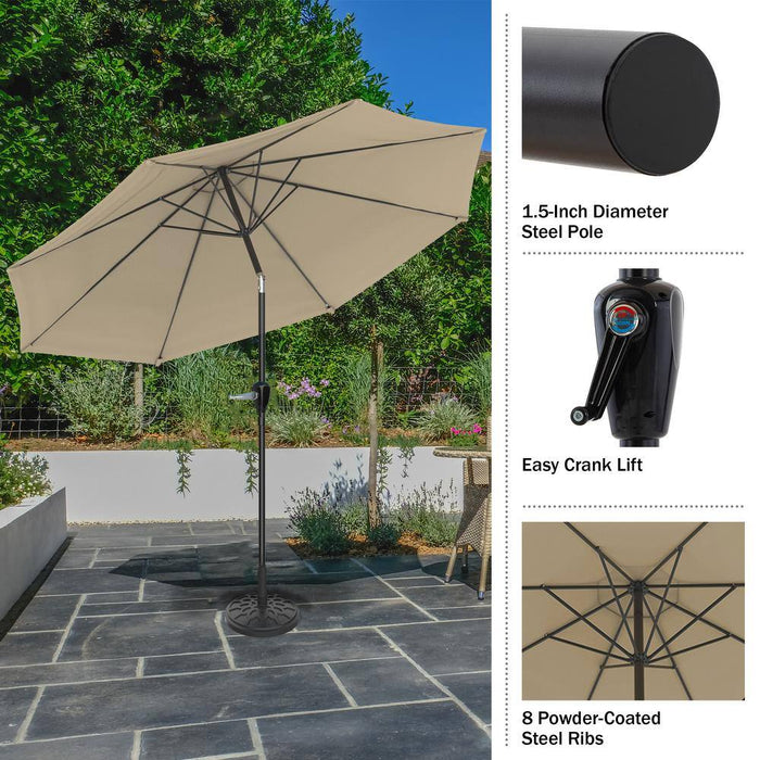 10 Ft. Aluminum Outdoor Market Patio Umbrella with Auto Tilt, Easy Crank Lift in Sand