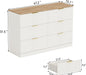 6 Drawer Dresser for Bedroom, 47.2" Wide Modern Chest of Drawers with Curved Profile Design, Large Wood Dresser TV Stand with Metal Handles for Bedroom, Living Room, Hallway, White & Brown
