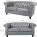 2 Piece Living Room Set, Chesterfield Leather Sofa Couch Chair with Scroll Arms and Nailhead for Living Room, Office (Grey)