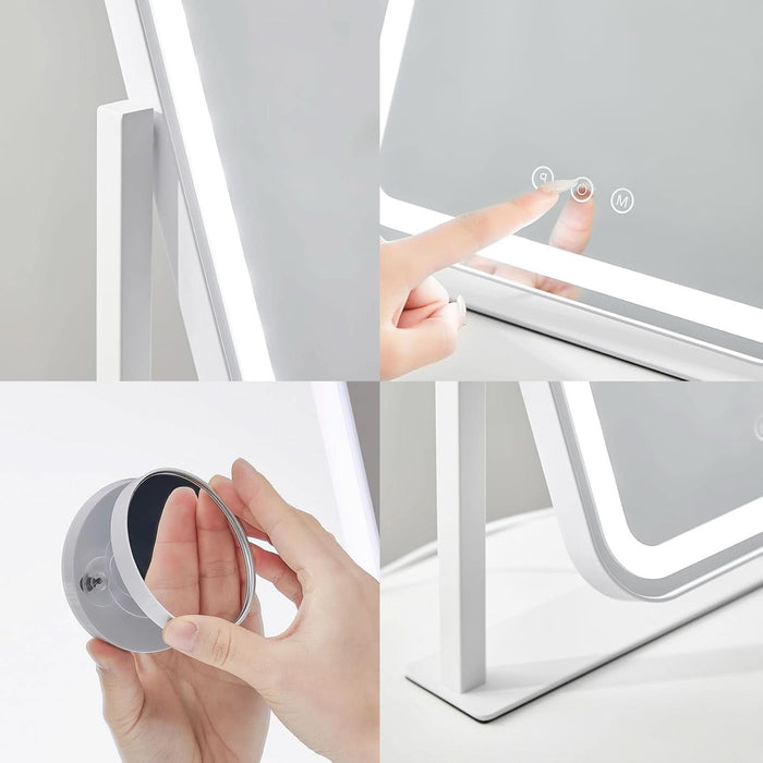 Vanity Mirror with Lights, 17.4'' X 13'' Makeup Mirror with Lights, Three Color Lighting Modes, and 5X Magnification Mirror, Smart Touch Control, 360°Rotation (White,Gift Box)