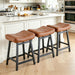 Counter Height Bar Stools Set of 3, 24 Inch Barstools for Kitchen Island | Heavy Duty Metal Base with 4 Inch High-Density Foam Faux Leather Saddle Seats, Kichen Home Bar Dining Room, Brown