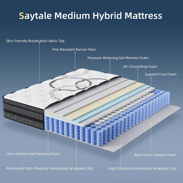 Queen Mattress 12 Inch Hybrid Queen Size Mattress in a Box Medium Firm New Version Memory Foam & Pocketed Springs Pressure Relief Certipur-Us Certified Motion Isolation 365-Night Trial
