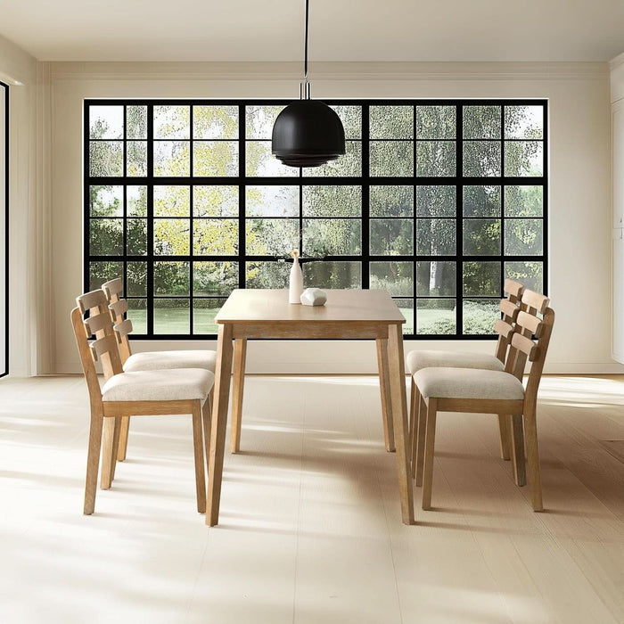 4-Piece Farmhouse Dining Set, Wooden Table with 2 Chairs, Bench Seat, Mid-Century Modern Wooden Table & Upholstered Chair Set for Home, Kitchen, Dining Room, Solidwood Legs