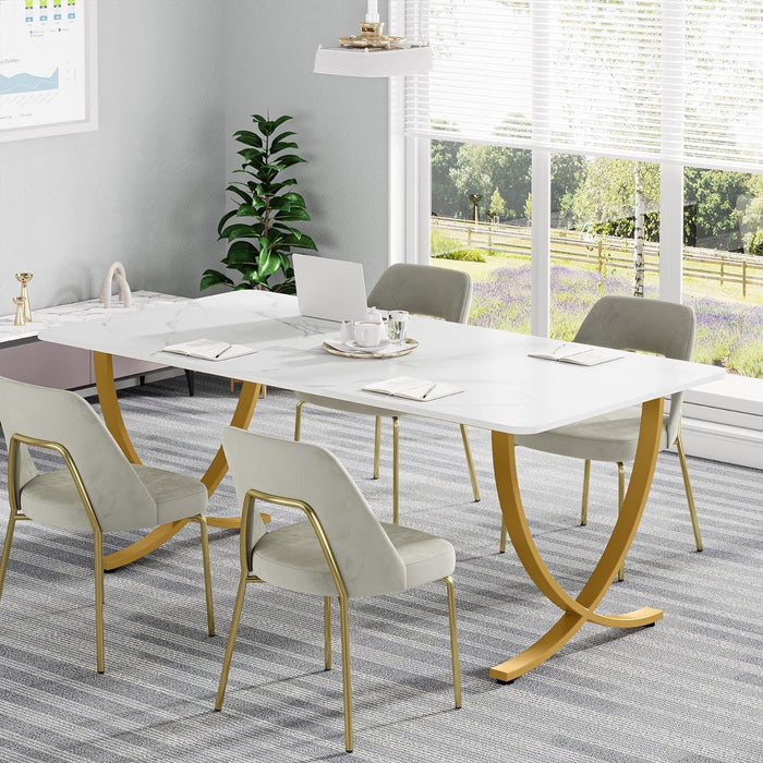 Executive Desk, 63” W X 31.5” D Large Office Desk, Modern Computer Desk Conference Table Meeting Room Table, Business Furniture for Home Office, White and Gold