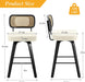 Swivel Counter Height Bar Stools Set of 4, Upholstered Faux Leather Barstools with Rattan Back, 26" Seat Height Bar Chairs Island Stools for Kitchen Counter, Black Wood Frame, Cream White