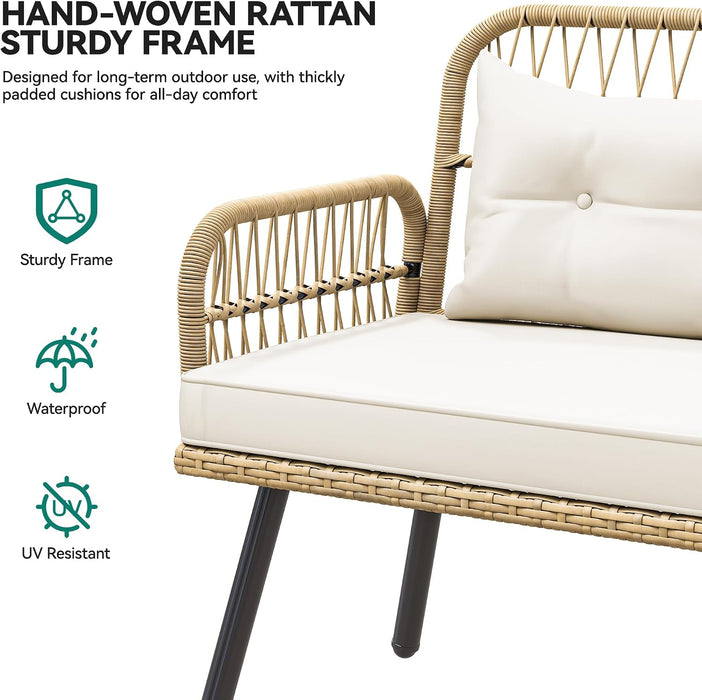 L-Shaped Rattan Patio Furniture Set Light Brown Beige