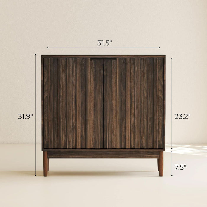 Fluted Buffet Cabinet with Storage, Small Accent Cabinet, Walnut