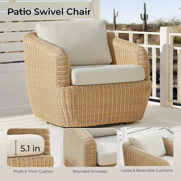 CHITA 360° Swivel Patio Wicker Chairs Set of 2, Fully Assembled, Brown