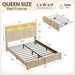 Queen Size Bed Frame with Headboard and Storage Drawers, Queen Bed Frame with LED Light and Charging Port, Farmhouse Wavy Design, Wood & Metal Platform, Noise-Free, No Box Spring Needed, Wood