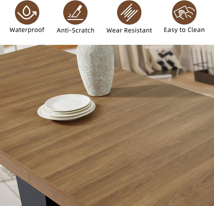 63-79 Inch Extendable Dining Table for 4-8 People (Brown+Black)