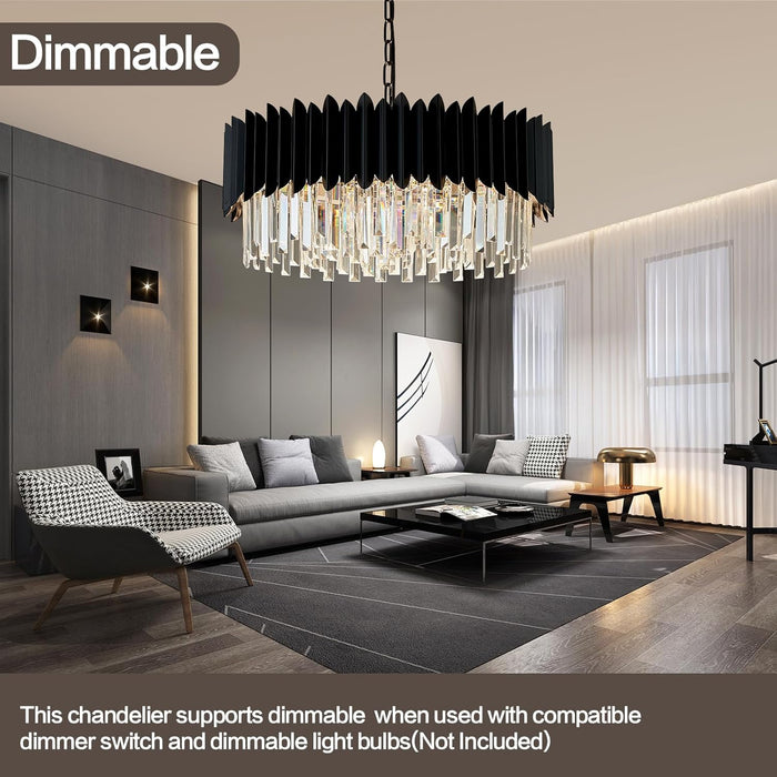 Luxurious Black 24 Inch Crystal Chandelier Dimmable