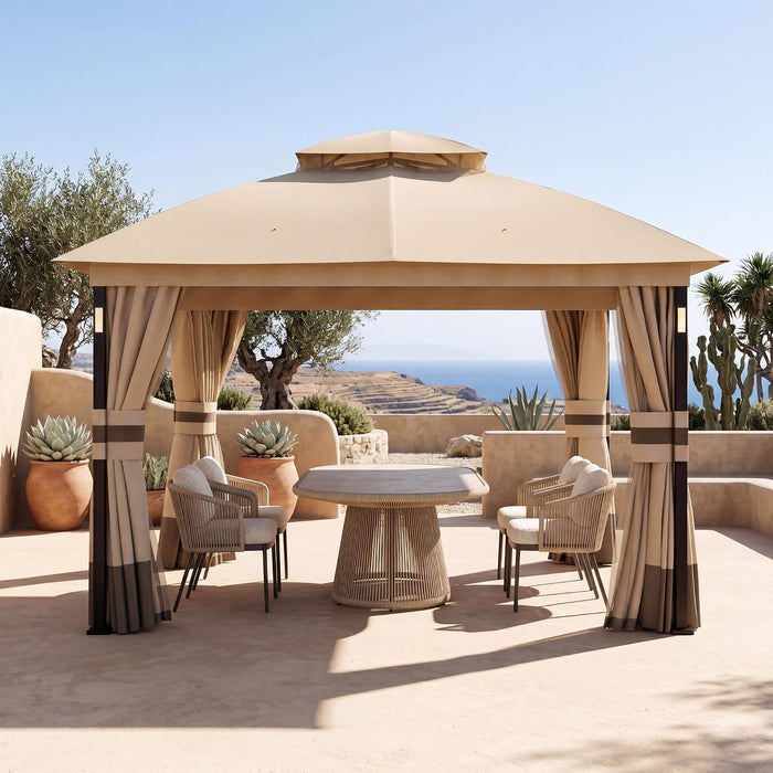 Patio Gazebo 10x12 Khaki Weatherproof Aluminum Frame