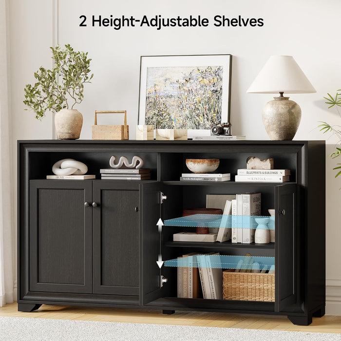 60 Inches Sideboard Buffet Cabinet with Storage and 4 Doors, Black